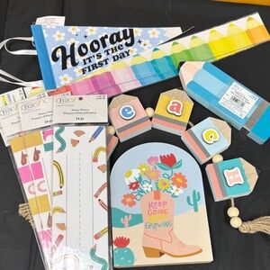 Colorful Classroom Decor Set TEACH wooden sign, pencil decor, Keep going decor